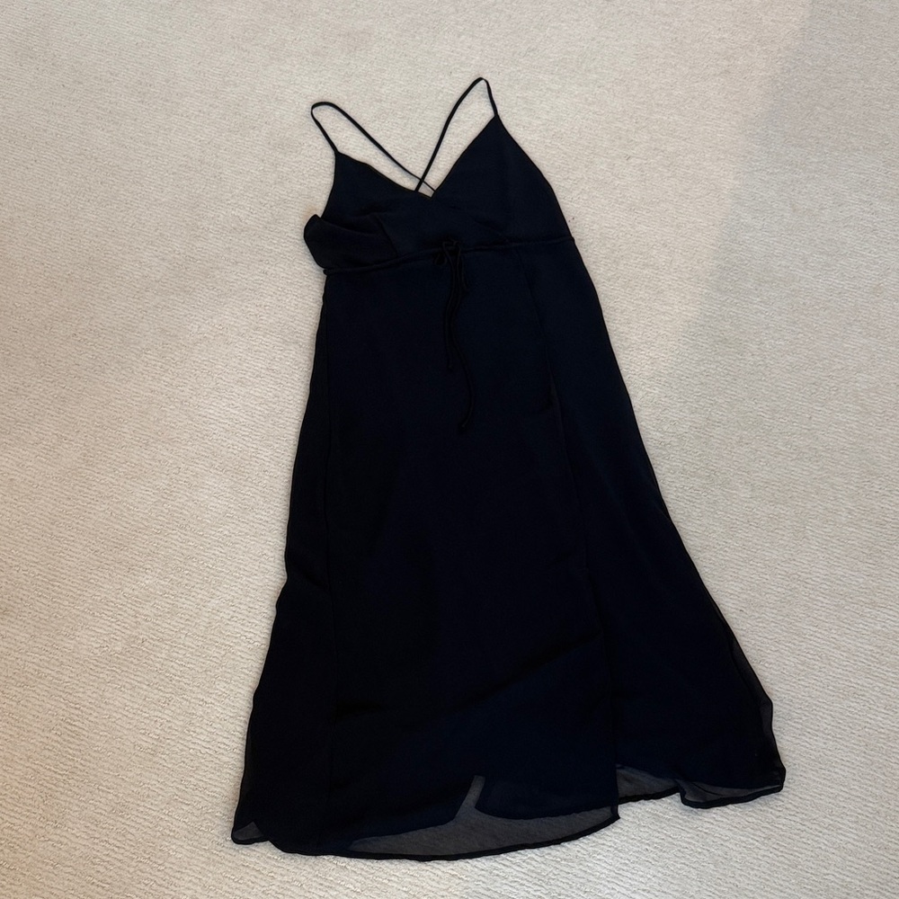 Elegant Navy Spaghetti Strap Wrap Dress